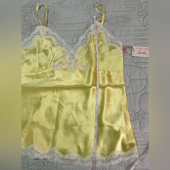 NEW Pearl Lace Two Tone Silk Cami Sz L Sunshine Yellow White Lace - Picture 4 of 6